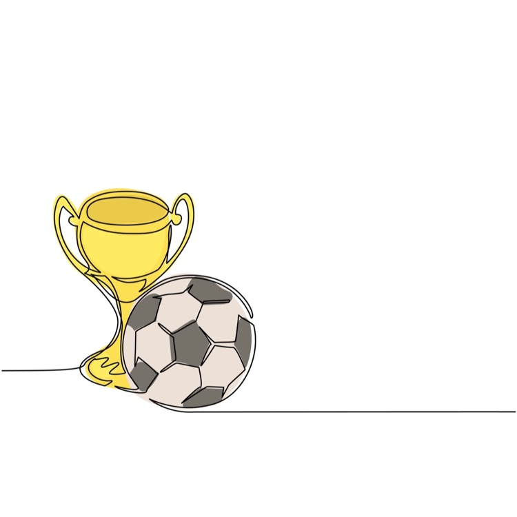 trophy and soccer ball